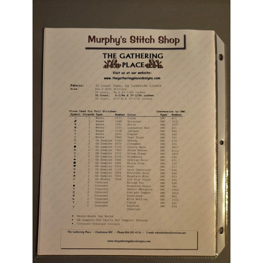 Murphy's Stitch Shop Cross Stitch Pattern The Gathering Place Vertical Sampler
